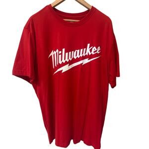 Milwaukee Tools Slogan Graphic Short Sleeve T-Shirt Red White Men's Size XL EUC